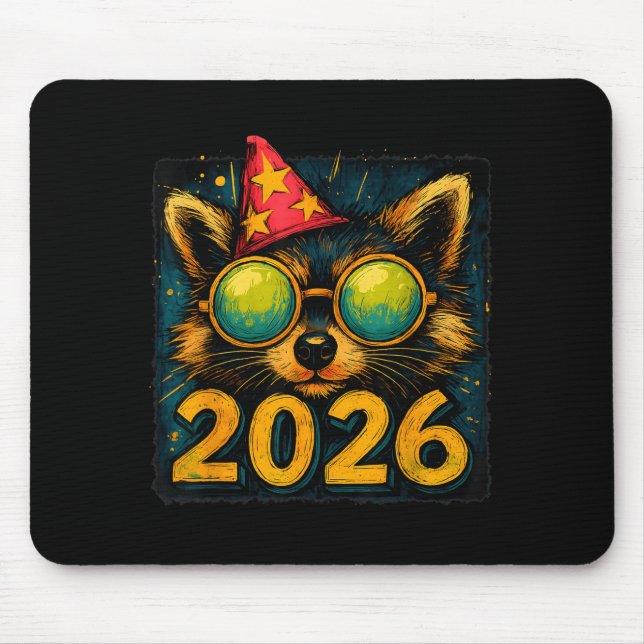 Funny Raccoon 2026 New Year Party Animal Celebrati Mouse Pad (Front)