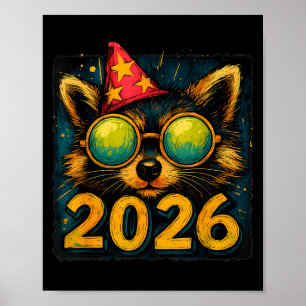 Funny Raccoon 2026 New Year Party Animal Celebrati Poster