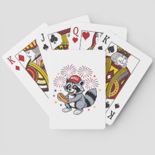 Funny Raccoon 4th Of July Patriotic Cute Red White Playing Cards