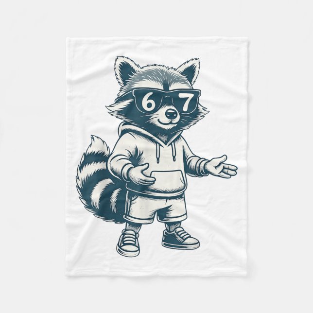 Funny Raccoon 67 Meme Six Seven  Fleece Blanket (Front)
