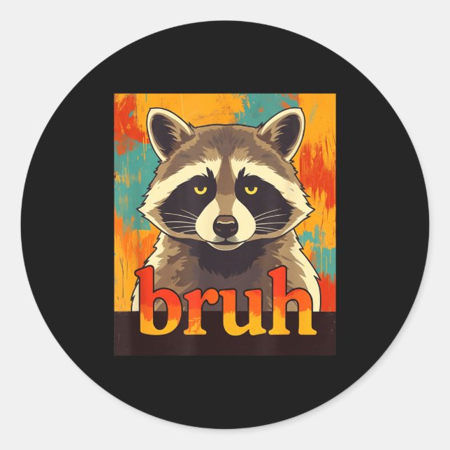 Funny Raccoon Bruh Meme Teens Boys Girls Men Graph Classic Round Sticker (Front)
