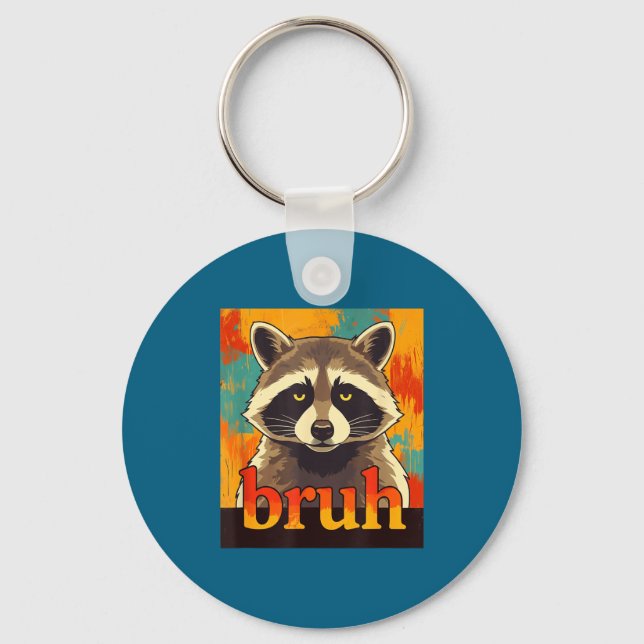 Funny Raccoon Bruh Meme Teens Boys Girls Men Graph Key Ring (Front)