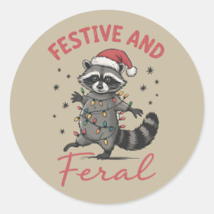 Funny Raccoon Christmas Feral Meme Xmas  Classic Round Sticker