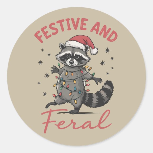 Funny Raccoon Christmas Feral Meme Xmas  Classic Round Sticker (Front)