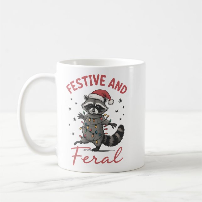 Funny Raccoon Christmas Feral Meme Xmas  Coffee Mug (Left)