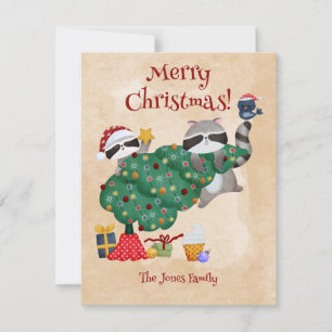 Funny Raccoon Christmas Holiday Card