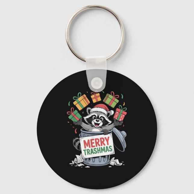 Funny Raccoon Christmas Trash Panda Xmas Merry Tra Key Ring (Front)