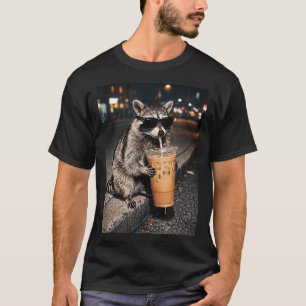 Funny raccoon drinking iced coffee animal coffee T-Shirt