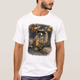 Funny Raccoon Drinking Iced Coffee Animal Meme Gra T-Shirt