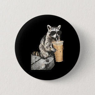Funny raccoon drinking iced coffee animal meme men 6 cm round badge