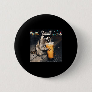 Funny Raccoon Drinking Iced Coffee Animal Meme Men 6 Cm Round Badge