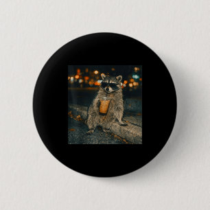 Funny raccoon drinking iced coffee animal meme men 6 cm round badge
