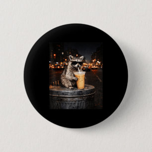 Funny raccoon drinking iced coffee animal meme men 6 cm round badge