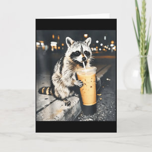 Funny Raccoon Drinking Iced Coffee Animal Meme Men Card