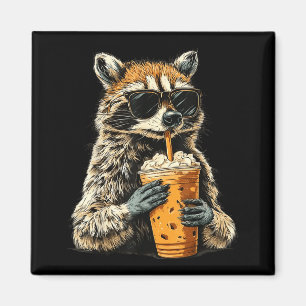 Funny Raccoon Drinking Iced Coffee Animal Meme Men Magnet