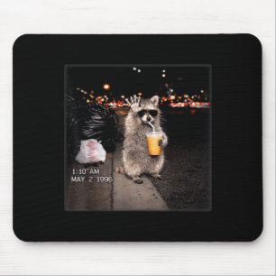 Funny raccoon drinking iced coffee animal meme men mouse pad