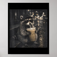 Funny raccoon drinking iced coffee animal meme men