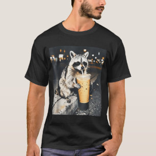 Funny Raccoon Drinking Iced Coffee Animal Meme Men T-Shirt