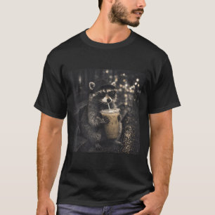 Funny raccoon drinking iced coffee animal meme men T-Shirt