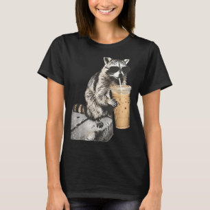 Funny raccoon drinking iced coffee animal meme men T-Shirt
