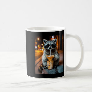 Funny raccoon drinking iced coffee animal meme mug