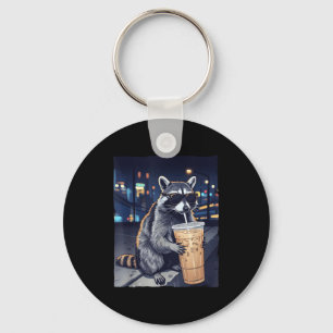 Funny raccoon drinking iced coffee cute animal wit key ring