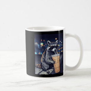 Funny raccoon drinking iced coffee cute animal wit mug