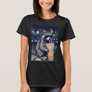 Funny raccoon drinking iced coffee cute animal wit T-Shirt