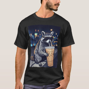 Funny raccoon drinking iced coffee cute animal wit T-Shirt