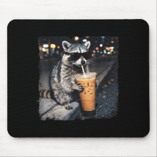 Funny raccoon drinking iced coffee funny animal mouse pad
