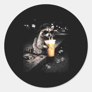 Funny Raccoon Drinking Iced Coffee Lover Humor T-s Classic Round Sticker