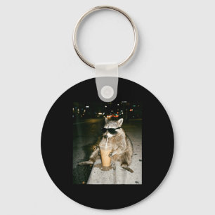 Funny raccoon drinking iced coffee meme men women key ring