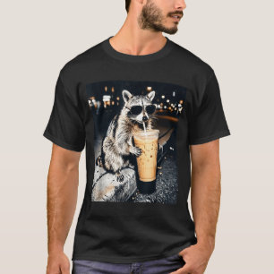 Funny raccoon drinking iced coffee T-Shirt