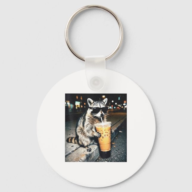 Funny Raccoon Drinking Milk Cute Artwork Key Ring (Front)