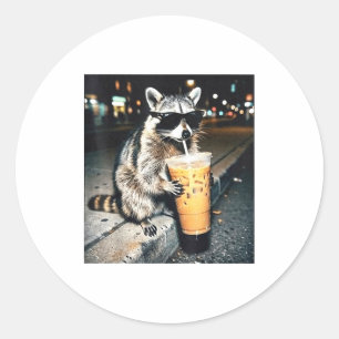 Funny Raccoon Drinking Milk Cute Classic Round Sticker