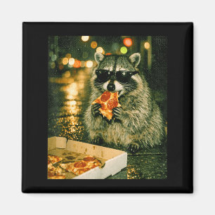 Funny raccoon eating pizza animal meme trash panda magnet
