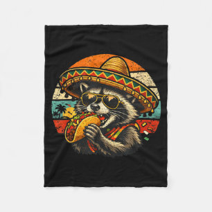 Funny Raccoon Eating Taco Retro Sombrero Graphic M Fleece Blanket