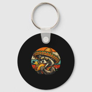 Funny Raccoon Eating Taco Retro Sombrero Graphic M Key Ring