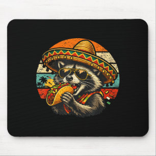 Funny Raccoon Eating Taco Retro Sombrero Graphic M Mouse Pad