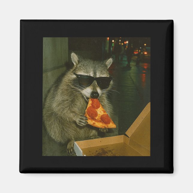 Funny Raccoon Eating Zza Animal Meme  Magnet (Front)