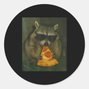 Funny Raccoon Eating Zza Animal Meme Men Women Classic Round Sticker