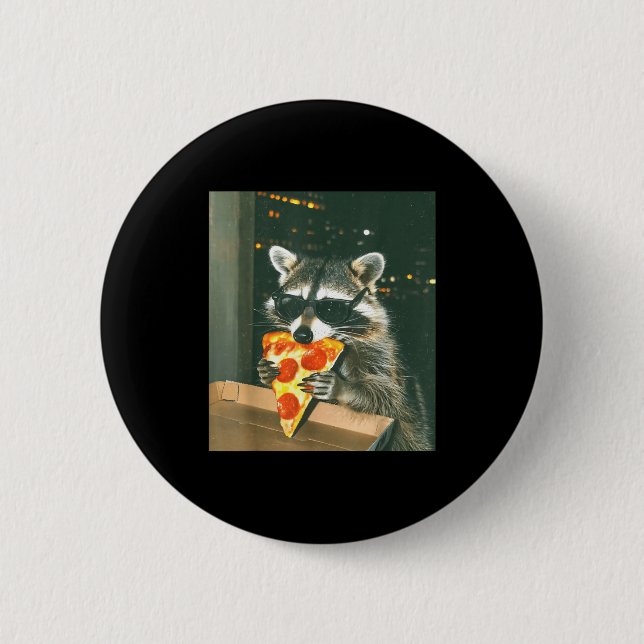 Funny Raccoon Eating Zza Animal Meme Men Women Kid 6 Cm Round Badge (Front)