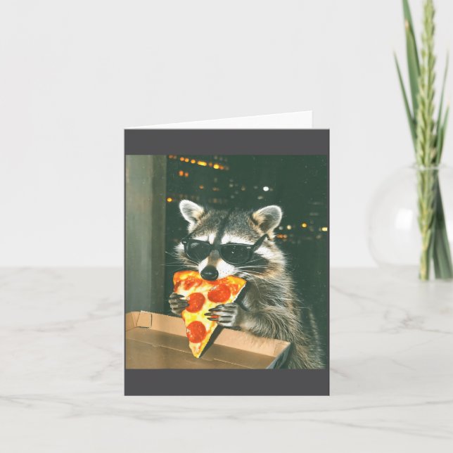 Funny Raccoon Eating Zza Animal Meme Men Women Kid Card (Front)