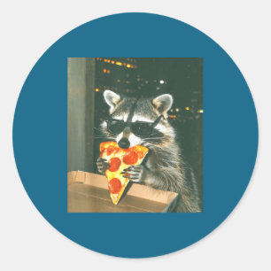 Funny Raccoon Eating Zza Animal Meme Men Women Kid Classic Round Sticker