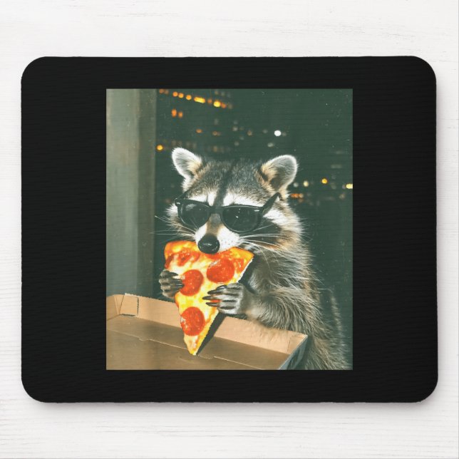 Funny Raccoon Eating Zza Animal Meme Men Women Kid Mouse Pad (Front)