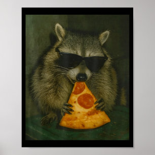 Funny Raccoon Eating Zza Animal Meme Men Women  Poster