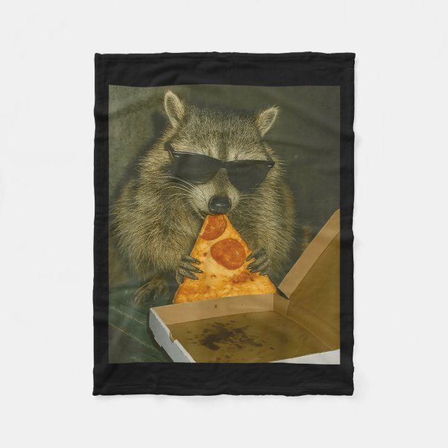 Funny Raccoon Eating Zza Animal Meme Raccoon  Fleece Blanket (Front)