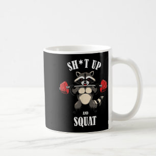 Funny Raccoon Fitness Squating Workout Weightlifti Coffee Mug