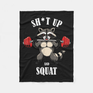Funny Raccoon Fitness Squating Workout Weightlifti Fleece Blanket