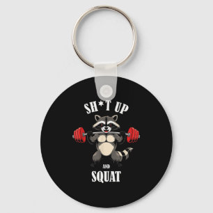Funny Raccoon Fitness Squating Workout Weightlifti Key Ring